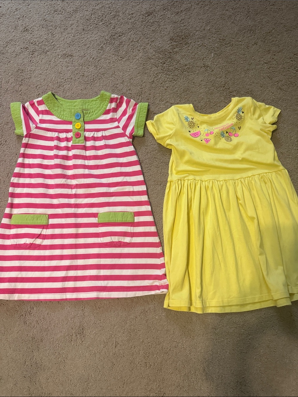 Girls' Pink & White Stripe Dress and Yellow Fruit-Print Dress - 2 Pack size 6